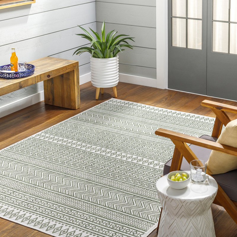 Marcus Indoor & Outdoor Boho Olive Green Beige Rug, Rectangle 160 x 230cm