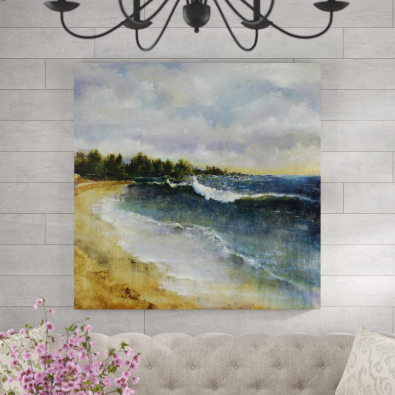 «Sapphire Sea» par Dennis Carney - Peinture, Couche de verre, H 47 po x l 47 po x P 1,5 po