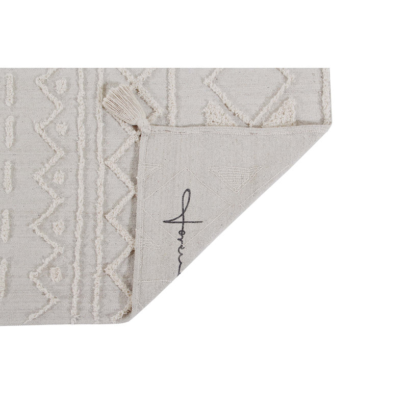Cotton Geometric Area Rug in Light Gray/Beige, Rectangle 6'7" x 10'