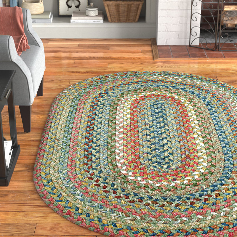 Orval Geometric Handmade Braided Area Rug, Oval 7' x 9', Green 