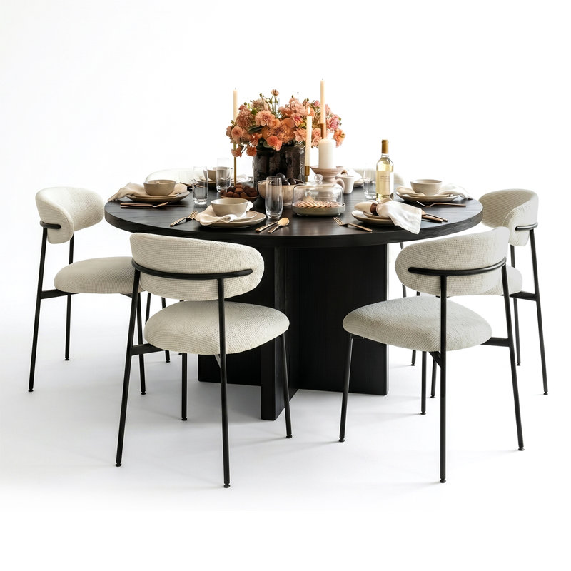Ensemble de salle à manger moderne 7 pièces avec table basse et piédestal, Beige