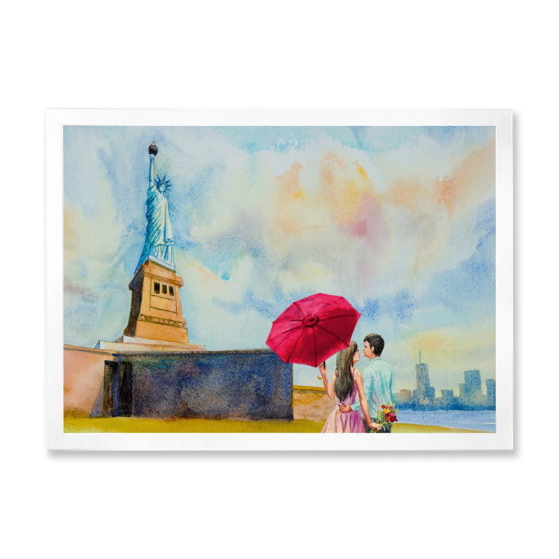 «Romantic Couple In Love In Manhattan», reproduction sur toile flottante, H 24 po x l 36 po x P 1 po, Cadre photo blanc