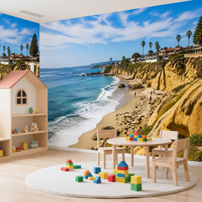 Wall Mural Peel and Stick Wallpaper La Jolla coastline Southern California San Diego P Self-Adhesive Removable Contact Paper Wall Decor for Living Room Bedroom 100"H x 144"W