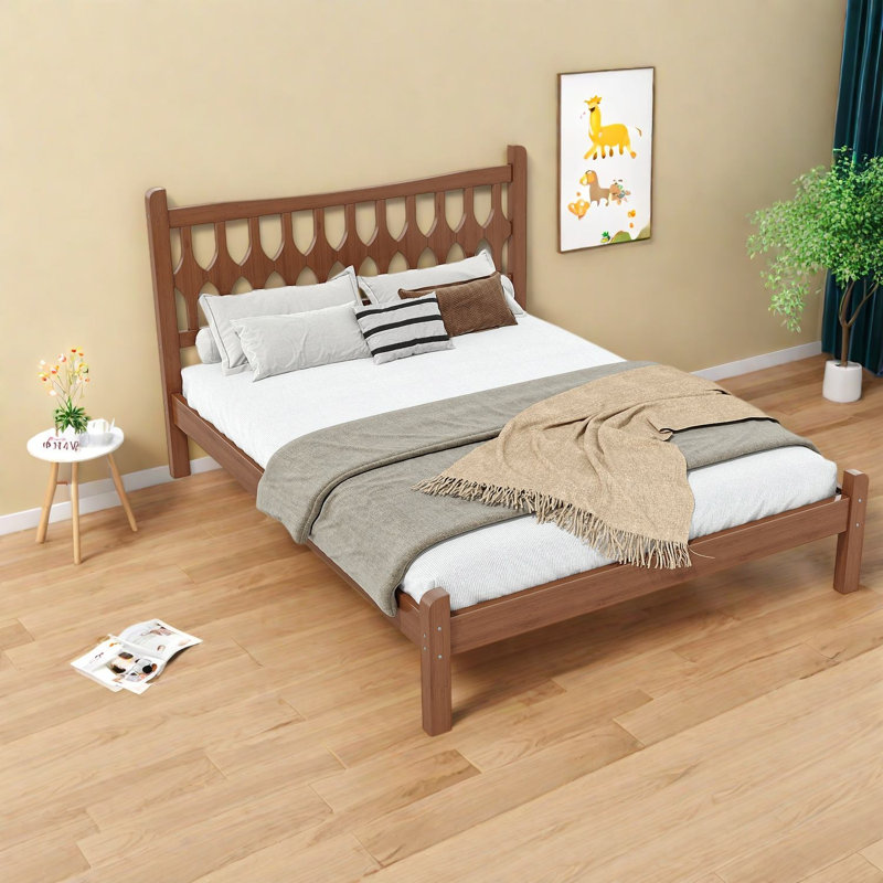 Lit moderne avec cadre de lit en bambou et tête de lit en diamant pour la chambre à coucher