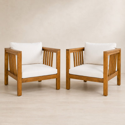 Acacia Wood Patio Lounge Chairs  with Removable Cushions