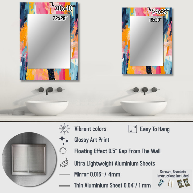 Colourful Paint Swirl Bliss - grand miroir abstrait, miroir mural décoratif moderne, impression d'art en métal, 32 po x 24 po