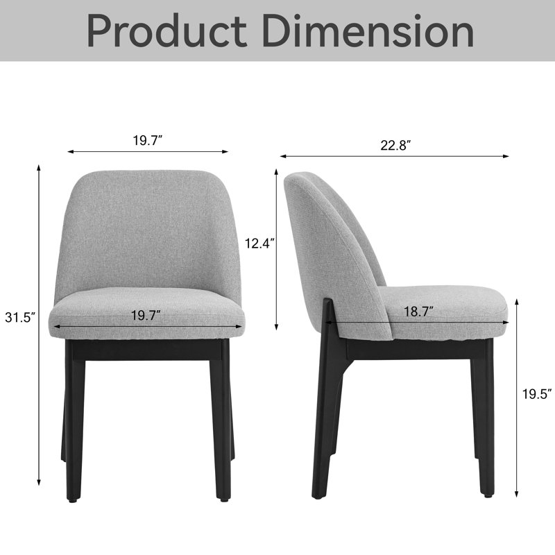 Bason 19.5" H Polyester Upholstered Dining Chair With Black Solid Wood Legs（Set Of 6）, Gray, 6