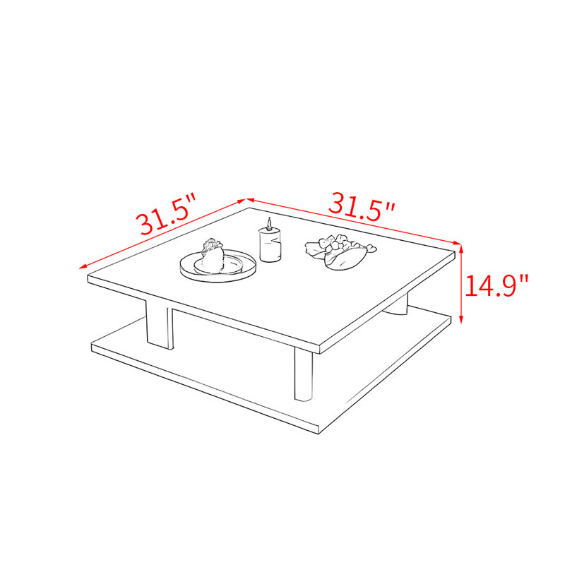 Table basse moderne en bois massif minimaliste., Brun, 14.9" H x 31.5" L x 31.5" W