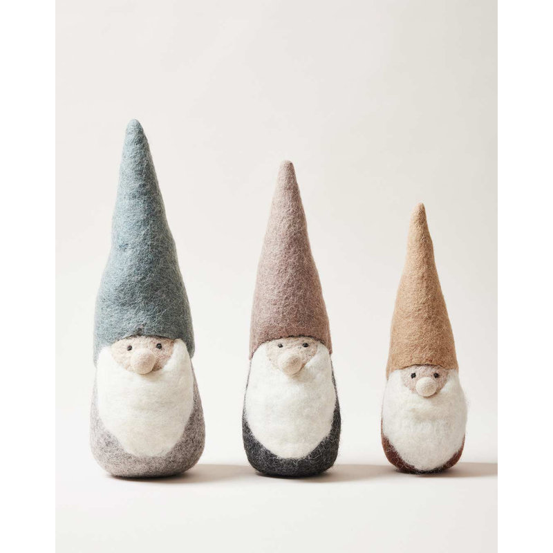 Felted Woodland Gnome, Large: 13.5" H X 4"  (diameter at base), Gray/Blue/White