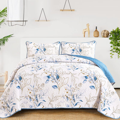 Ensemble de courtepointe réversible à motif de feuilles botaniques 3 pièces 3 pièces
