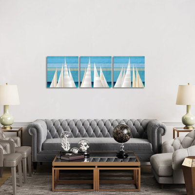 Main Sail Harbor Triptych - Canvas Wall Art Set - Wrapped Canvas (Set of 3)