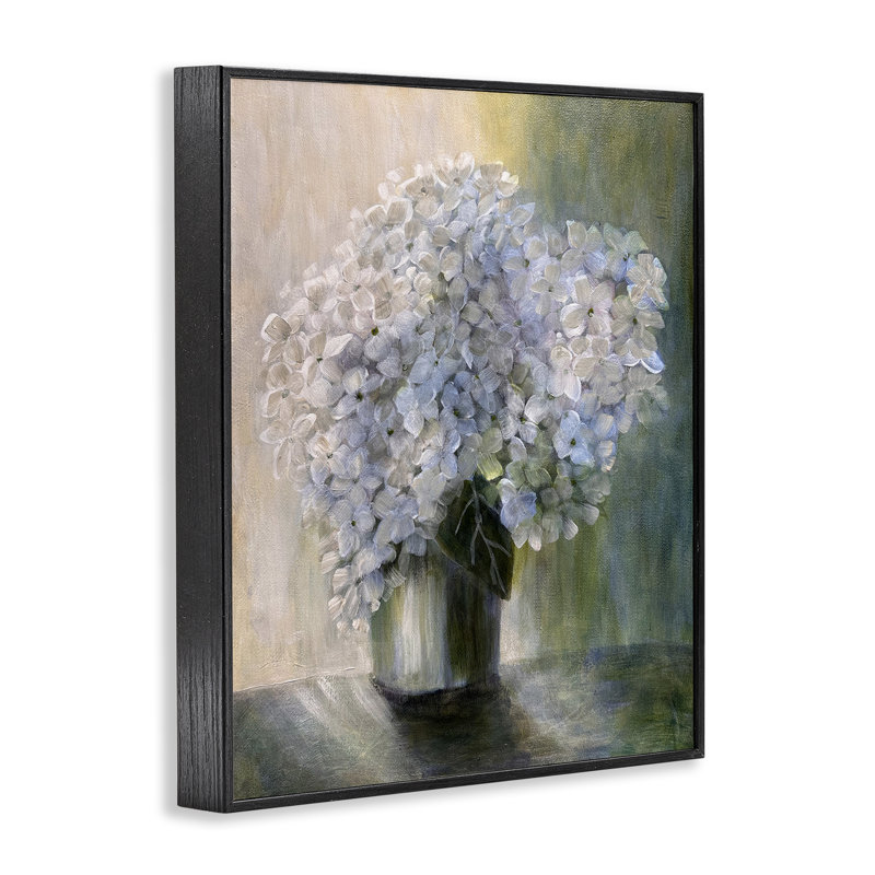 Hydrangea, art de la nature morte par Doris Charest bg-147, H 20 po x l 16 po, Giclée encadrée noir minuit