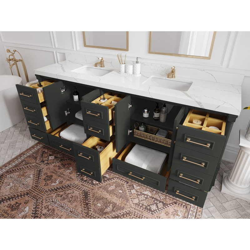 Aberdeen 84'' Double Bathroom Vanity with Top, Pearl Gray