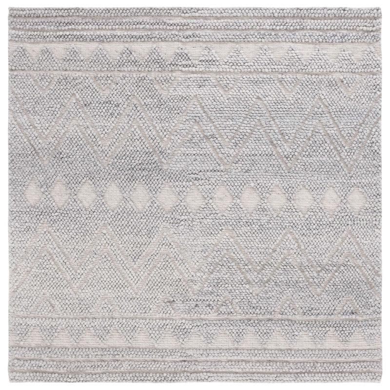 Natura Hand Woven Wool Pet Cotton Chevron Rug in Gray, Square 6'