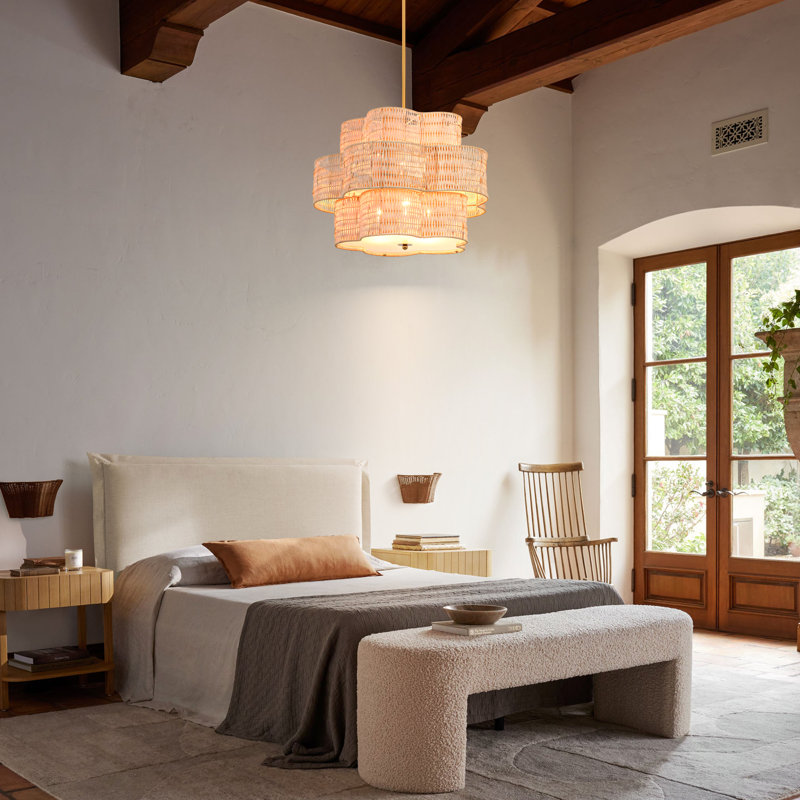 Lustre floral en bambou 6 lumières