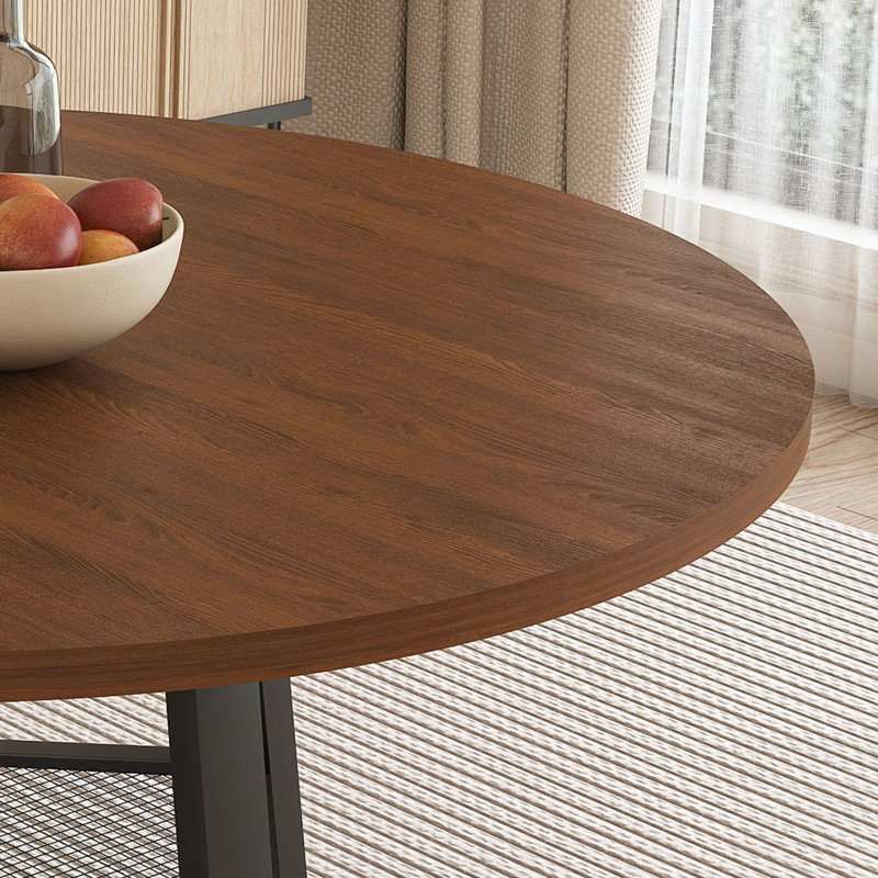 Extendable Round Dining Table For 4-8, Finish With Metal Frame And Thickened Top, Multi-Functional Kitchen & Living Room Table