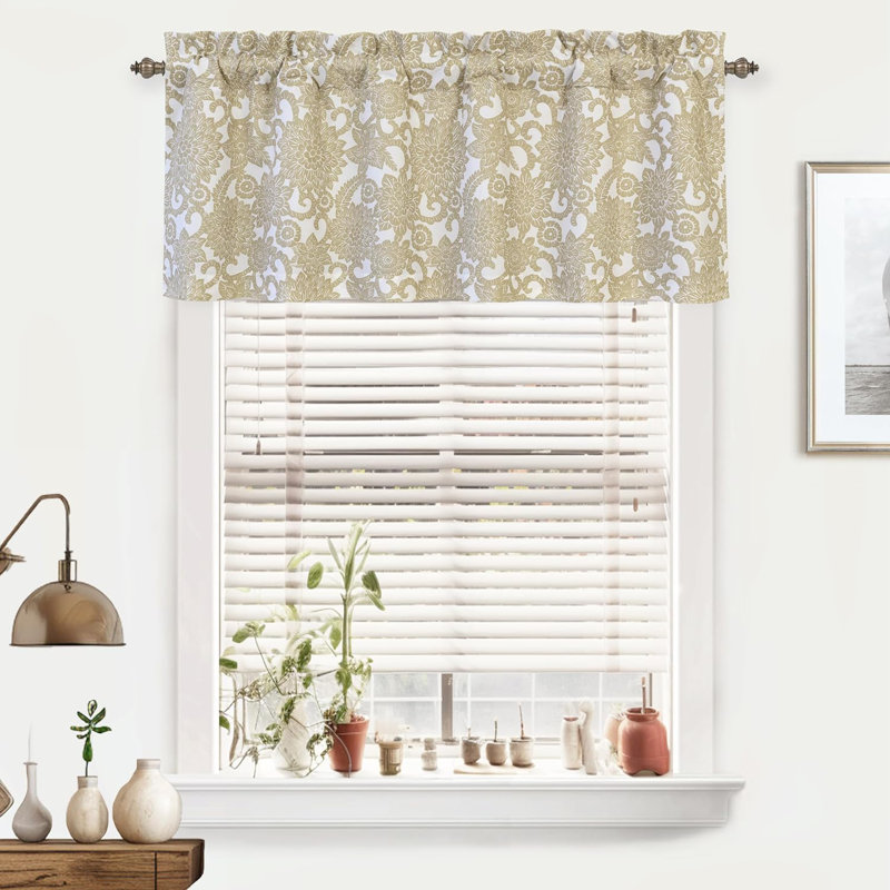 Zeledon Floral Lined Blackout Kitchen Valance Tailored 52" Window Valance, Beige