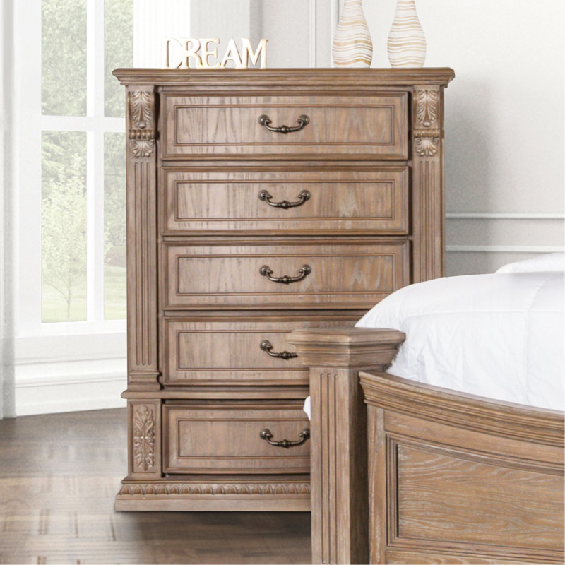 Mobilier de chambre à coucher de style transitionnel 1 pièce avec finition chêne brossé