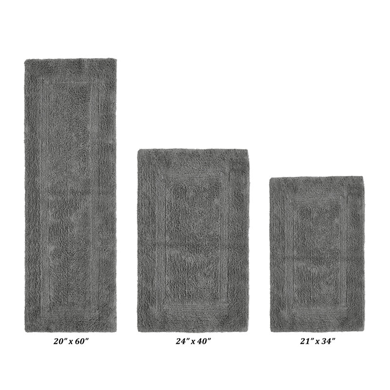 Annerose Premium 100% Cotton 2370 GSM 3-Piece Bath Rug Set, Ultra Soft, Super Absorbent, Reversible Tufted Weave Bathroom Mats, Machine Washable, OEKO-TEX® Certified Bath Rugs for Bathroom, Shower & Tub, Gray