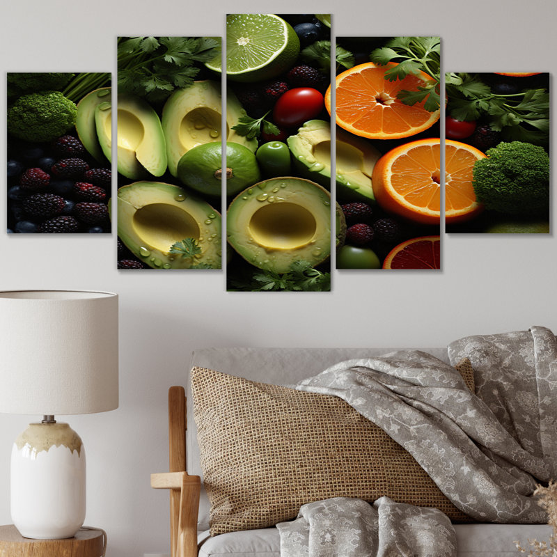 Macro alimentaire végétarienne saine II - Art mural sur toile de ferme - 5 panneaux