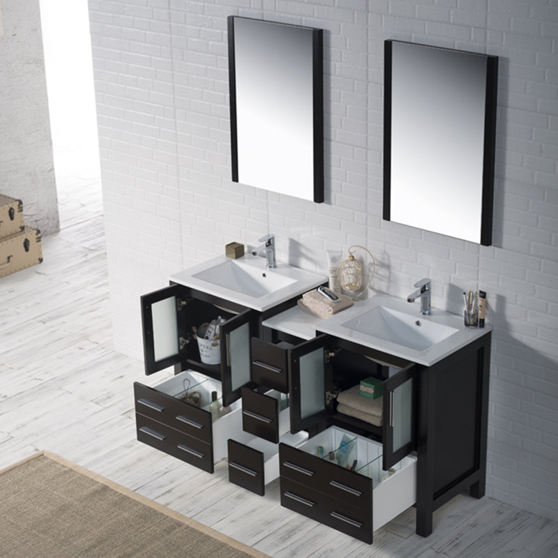 Ensemble de meuble-lavabo double 61 "avec miroir Mance, Espresso