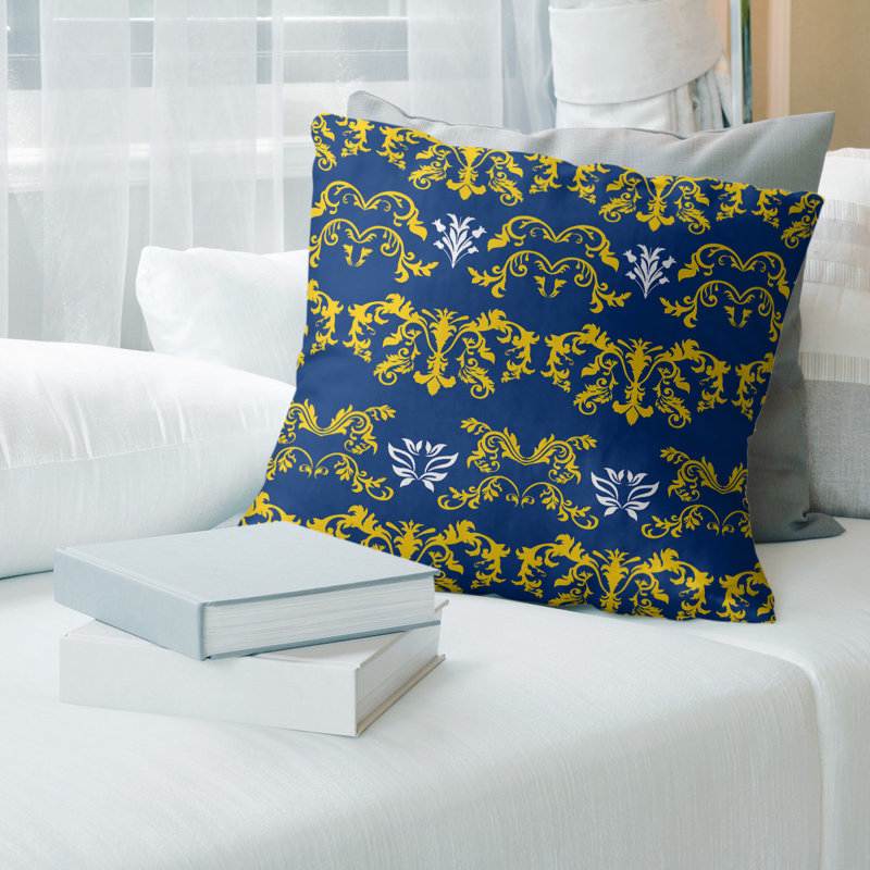 Housse de coussin LA Baroque, 20 po X 20 po, Polyester filé, Bleu / Jaune / Blanc