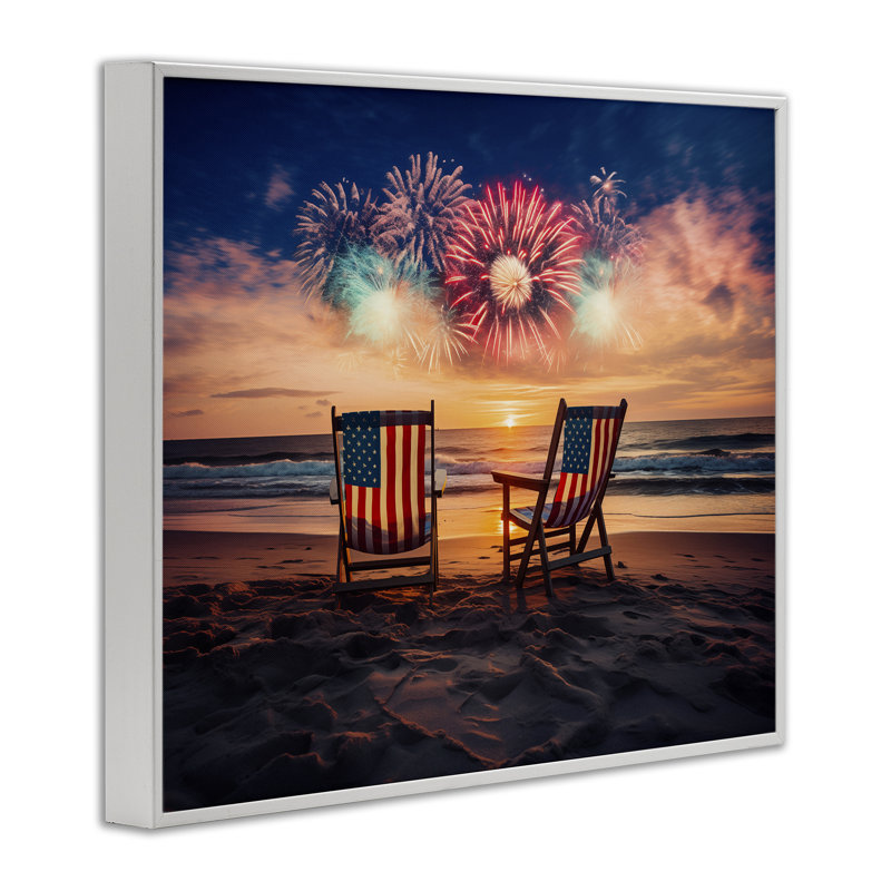 Feu d'artifice d'été à la plage, estampe numérique, conception par Arlington Prints, H 11 po x l 14 po
