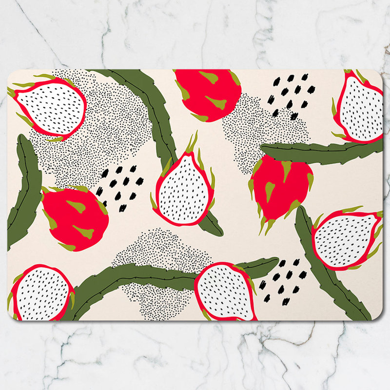 Dragon Fruit Pattern Placemat And Coaster Set For Dining Table Beige Background