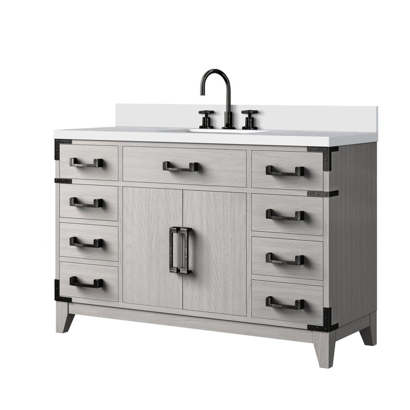 Ensemble de meuble-lavabo simple 48 po x P 22 po Laurel, Marbre de culture blanc, Chêne blanc