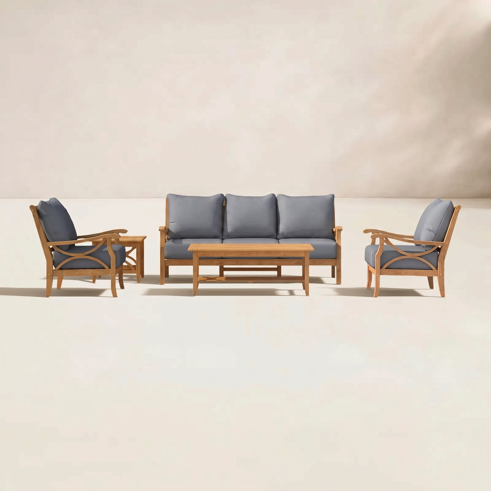 Brunswick 5 Piece Teak Sofa Seating Group with Cushions , Gray Performance Olefin, Brown