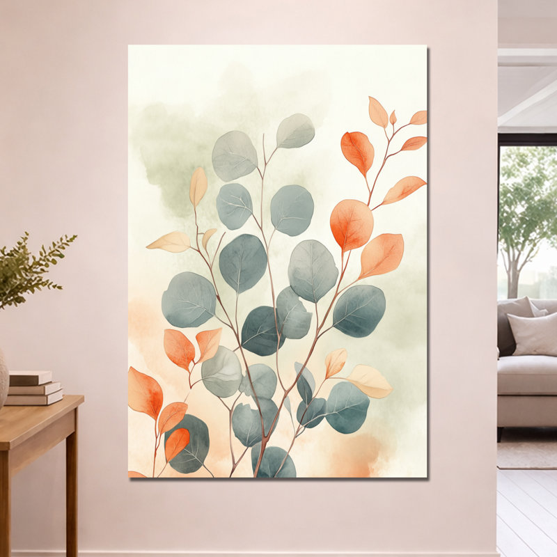 Eucalyptus et feuilles d'ambre - Impression sur toile encadrée à thème botanique, H 60 po x l 40 po, Toile tendue