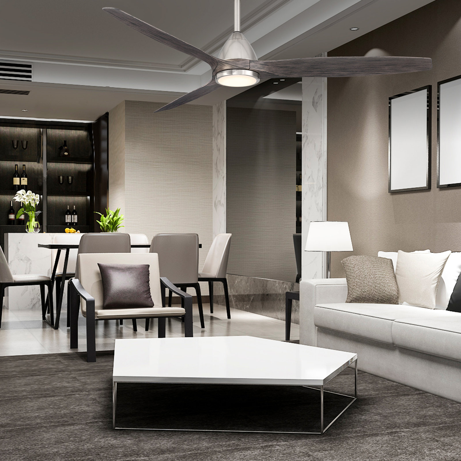 Skylark 3 - Blade Indoor/Outdoor Smart Ceiling Fan with Adjustable CCT 2700K-3000K-4000K-5000K LED Light Kit and Remote Control Included, Works With Alexa and iOS or Android App
