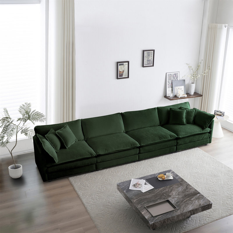 Free Combination Modular Sofa Free,4 Seater Sofa Comfy Chenille Fabric,Sectional Sofa Couch, 33" H x 146.5" W x 35" D, Green
