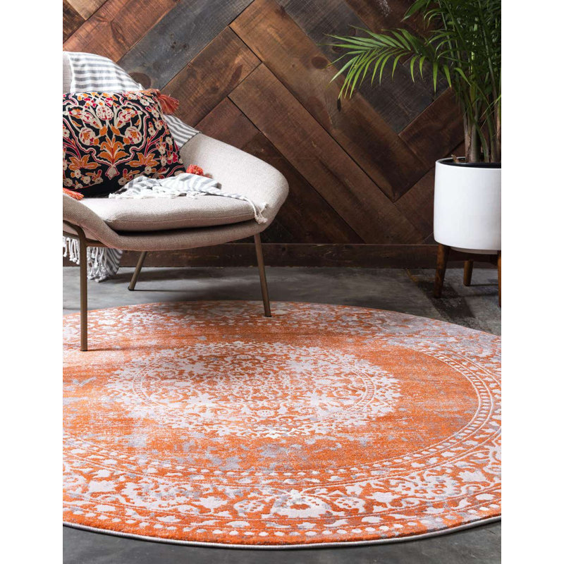 Malynn Oriental Area Rug, Round 8', Orange