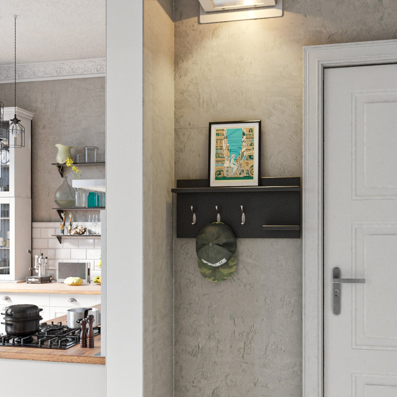 2 Piece Floating Shelf with Hooks, Anthracite
