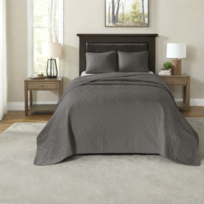 Charming Reversible Bedding Set, Cotton Dark Grey, Cottage Style For Home