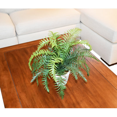 15" Faux Fern Plant In White Decor Pot