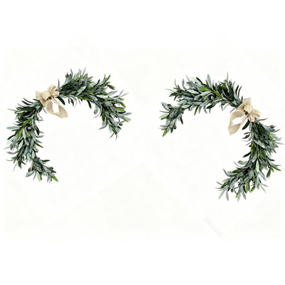 Ensemble de 2 couronne de verdure artificielle de style maison de campagne, guirlande décorative avec feuilles d'olive et haricot olive pour porte d'entrée décoration murale branche d'olivier rustique