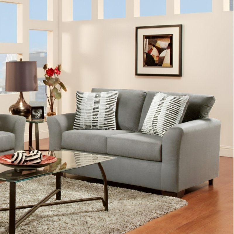 Elinar Upholstered Sofa, 2, Gray Microfiber/Microsuede, Black/Light Gray Striped