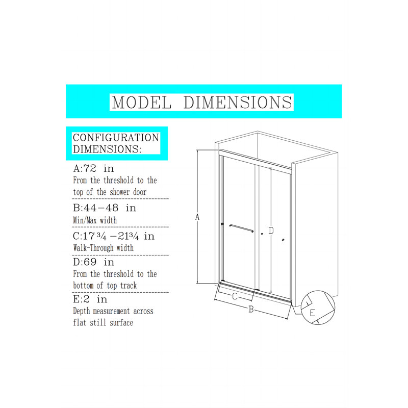 44"-48"W*72" H Semi-Frameless Double Sliding Shower Door, Bypass Shower Door, 1/4" (6Mm) Thick SGCC Tempered Glass Door