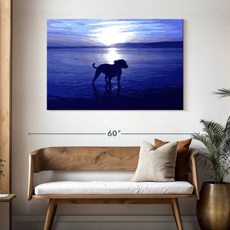 Staffordshire terrier de Brampt sur la plage - bleu, H 32 po x l 48 po