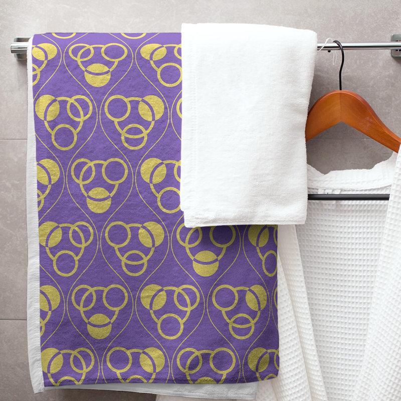 Serviette de bain à motif de cercles et de vagues Classic, Mauve foncé / jaune