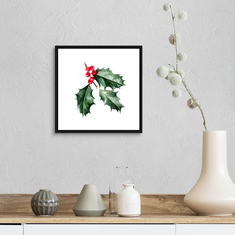 «Christmas Holly I» par Emma Scarvey - reproduction d'art sur toile, Cadre noir, H 14 po x l 14 po x P 1,75 po