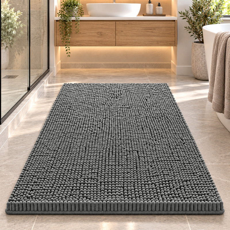 Luxury 100% Microfiber Chenille Door Mat - Soft, Absorbent And Non-Slip Floor Mat, Grey, 40 cm x 60 cm