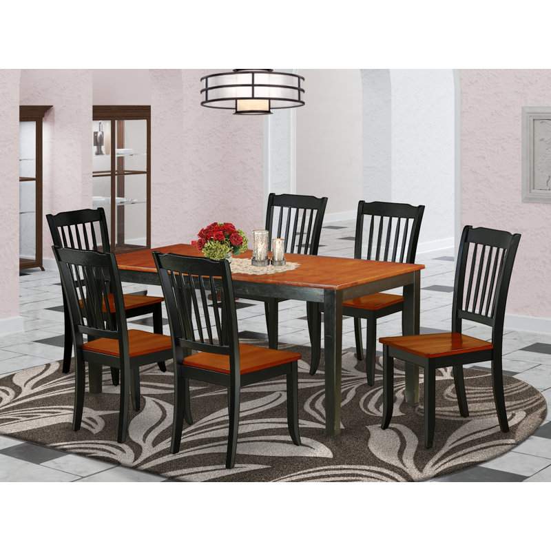 7 Piece Dining Room Table Set Consist of a Rectangle Wooden Table with Butterfly Leaf and 6 Kitchen Dining Chairs, Black & Cherry