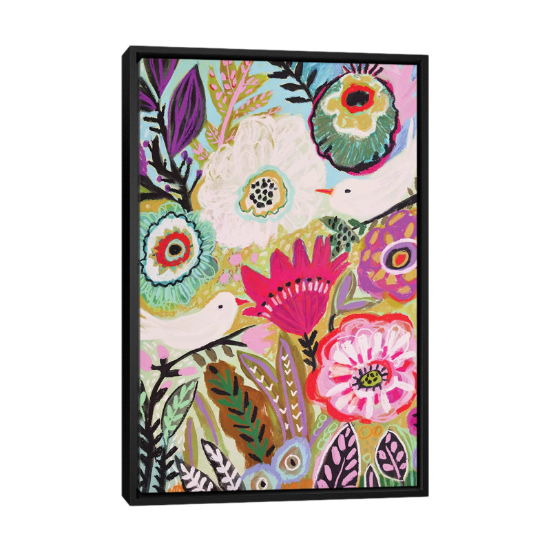 « jardin oiseaux i », impression sur toile, H 26 po x l 18 po x P 1,5 po, Toile avec cadre noir, Pas de tapis