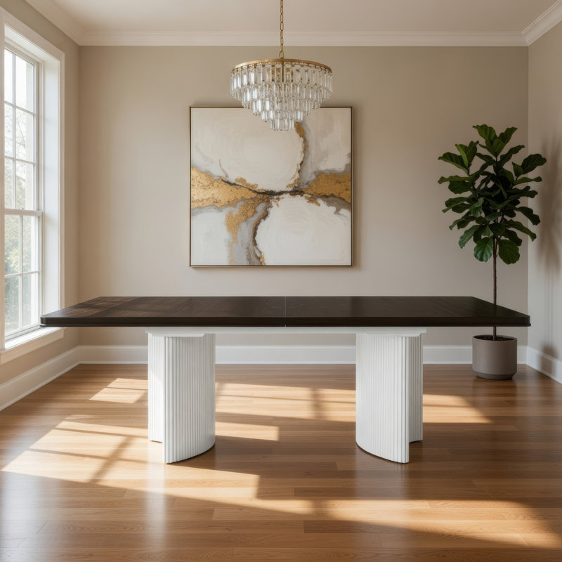 Table de salle à manger Aren, double piédestal, brun blanc, 78-96 po