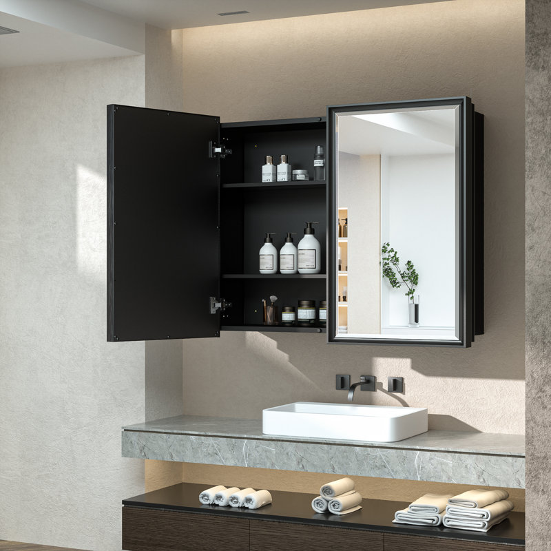 Armoire à pharmacie avec miroir et tablettes Cyrille, H 30 po x l 36 po x P 5,2 po, Noir