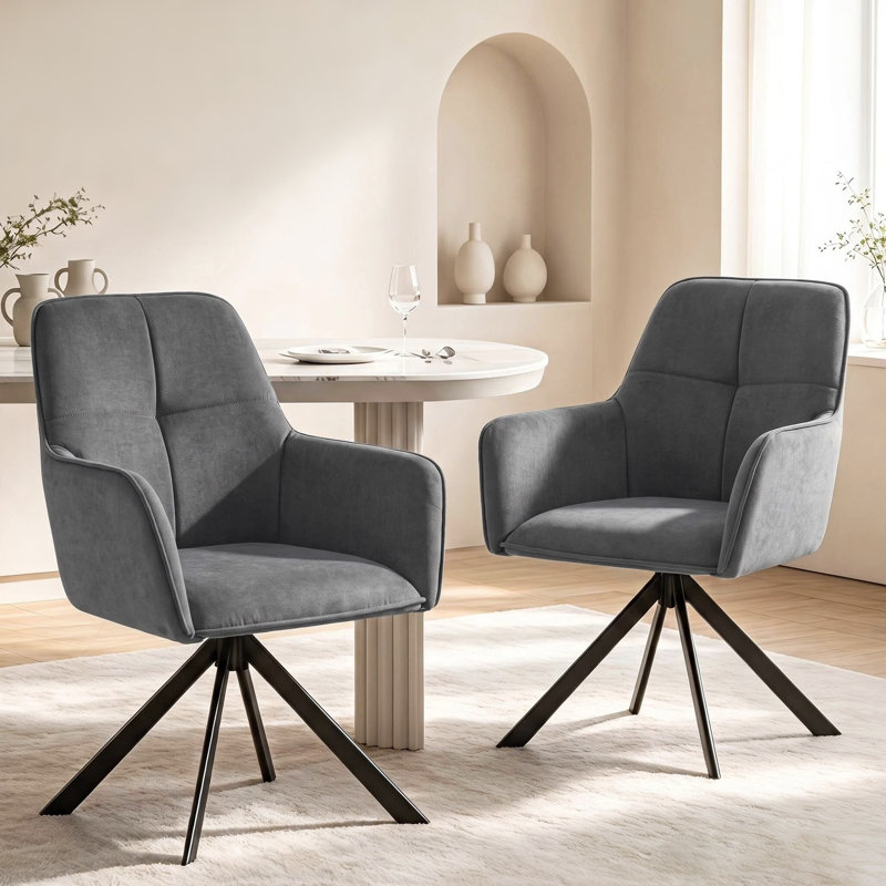 Chaises de salle à manger modernes pivotantes rembourrées, fauteuils d'appoint avec pieds en métal, Gris sherpa