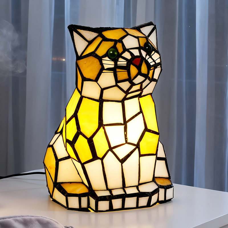 Cute Cat Tiffany-Style Stained Glass Table Lamp